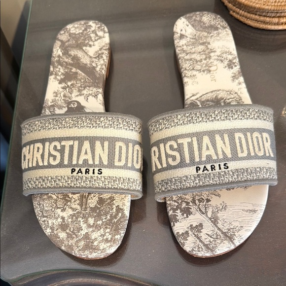 Dior Shoes - Dior Gray and White Christian Dior Paris Slide Sandals